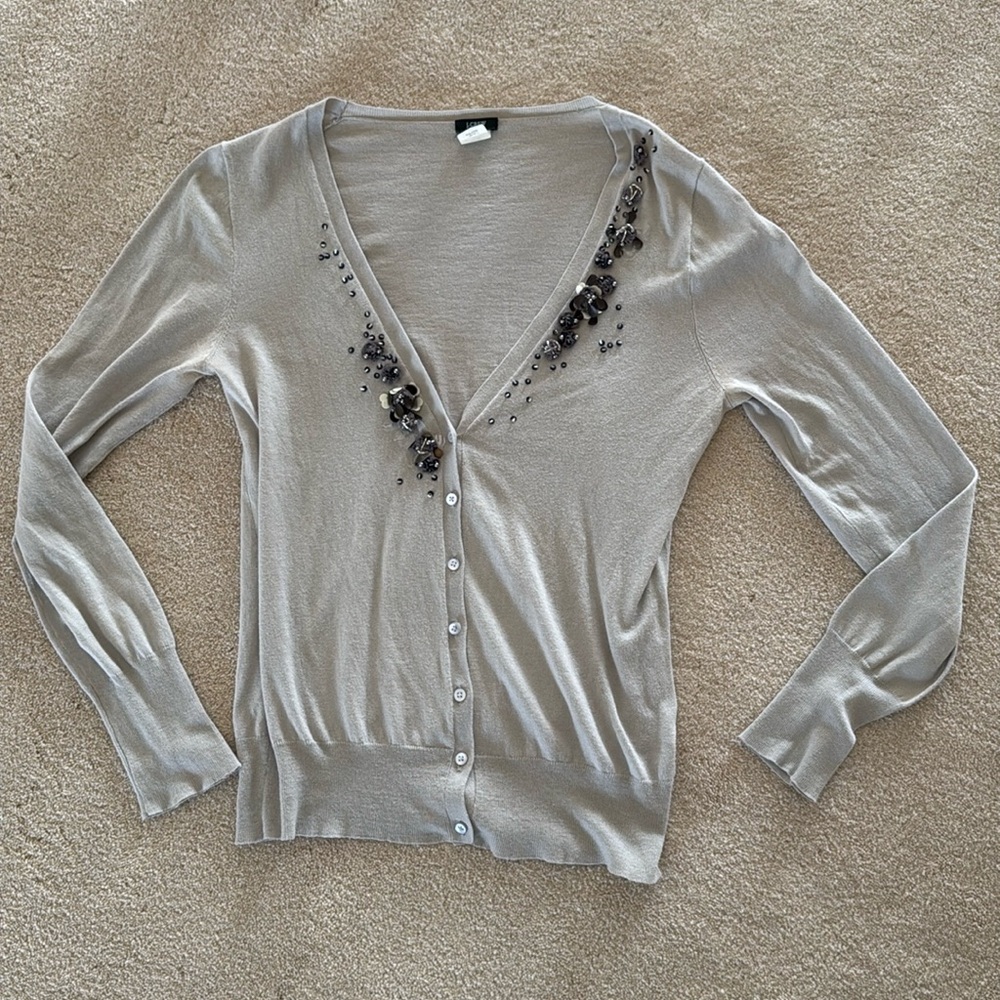 J.Crew Embellished Silk Cardigan